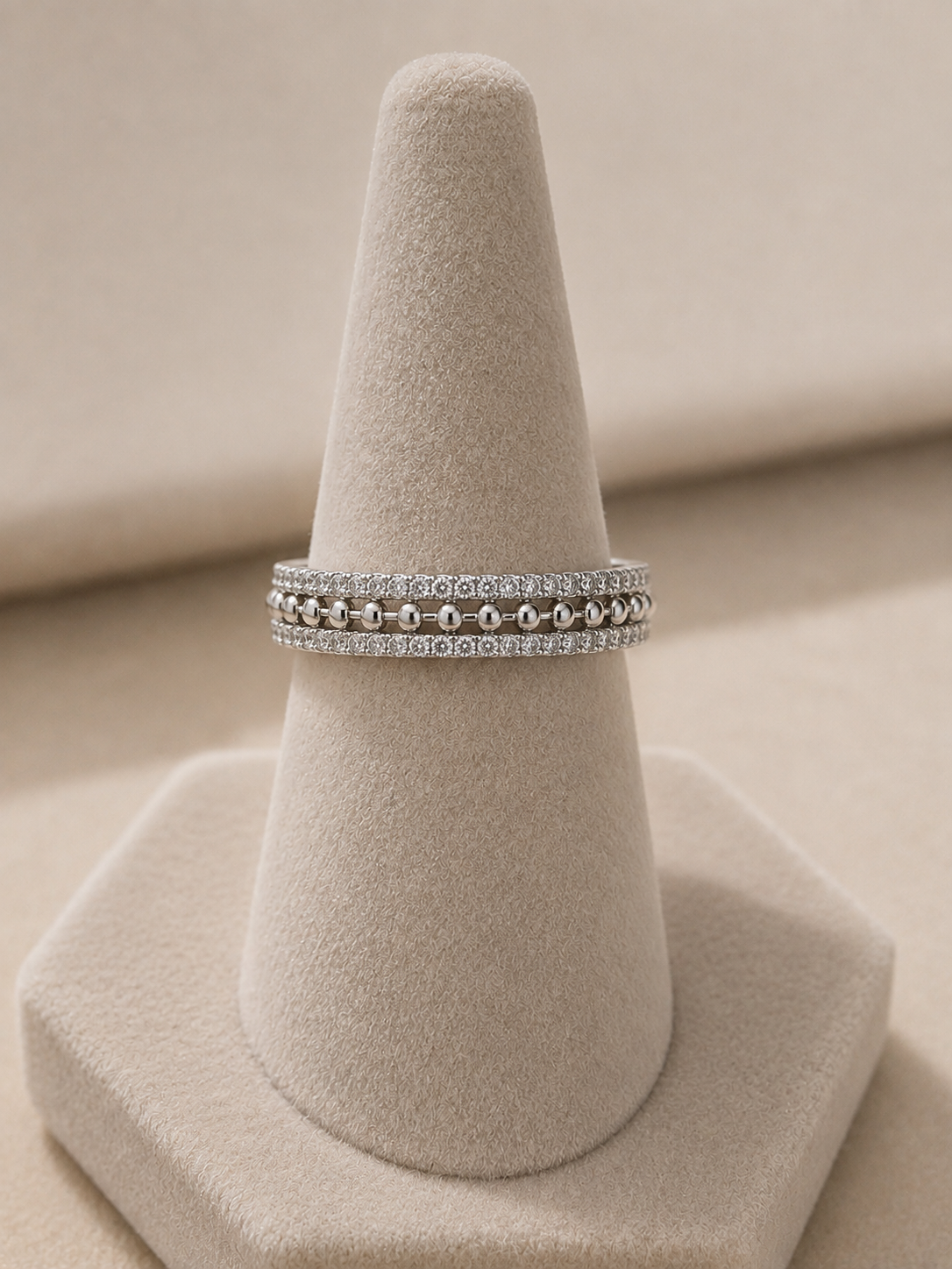 Silver Beaded Sparkle Band Ring