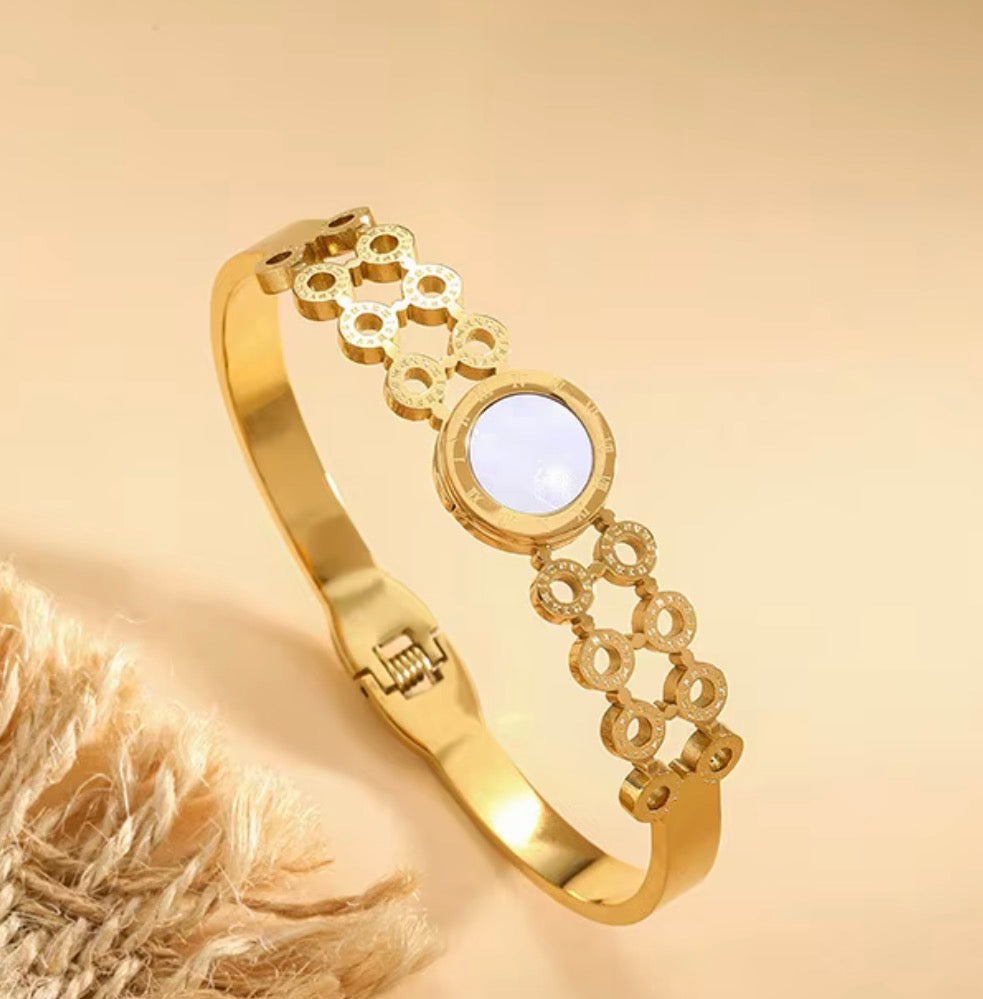 Roman Numeral White Stone Bangle Bracelet