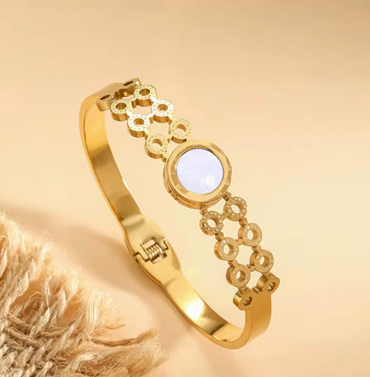 Roman Numeral White Stone Bangle Bracelet