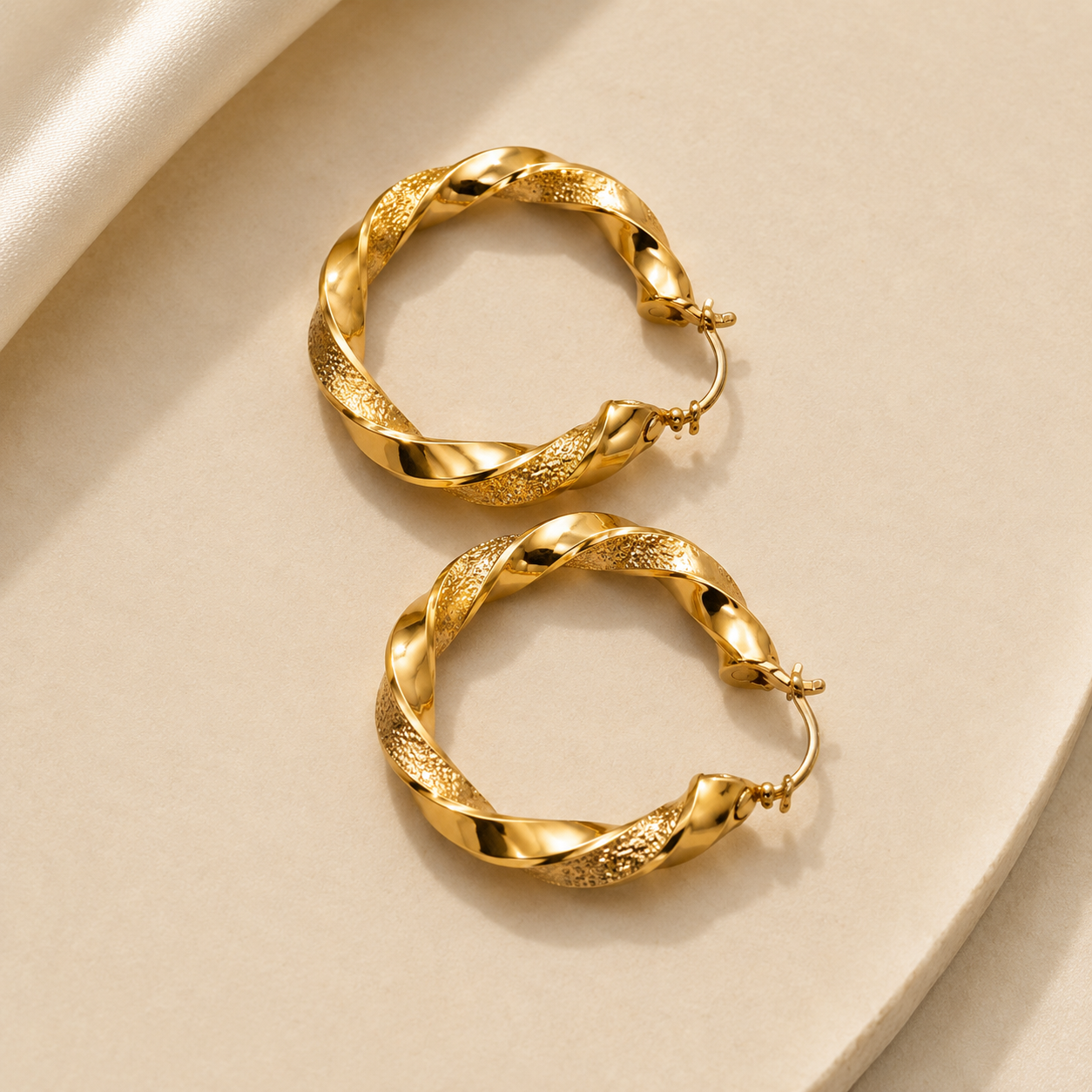 Textured Twist Gold Hoop Earrings