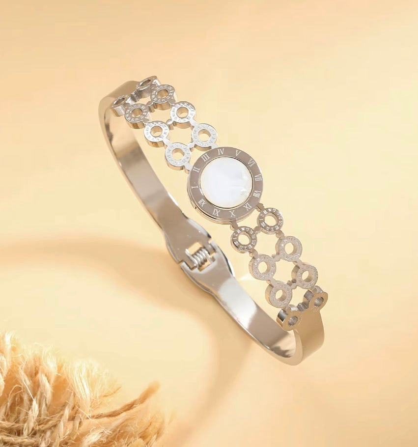 Roman Numeral White Stone Bangle Bracelet